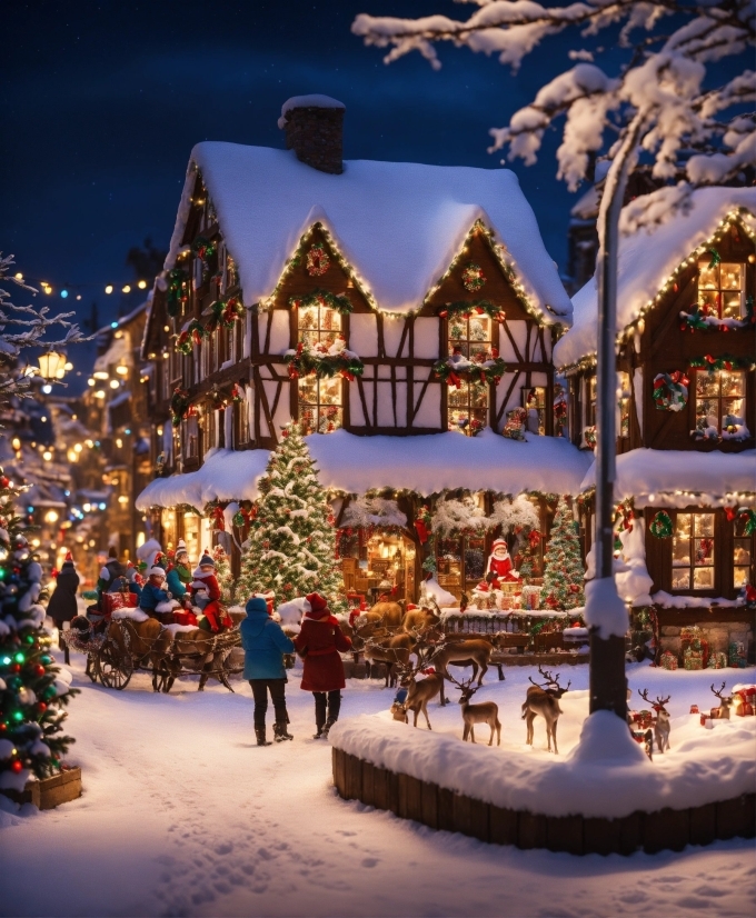 Christmas Tree, Snow, Light, Window, Christmas Decoration, Plant