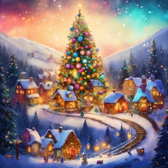 Christmas Tree, Snow, Photograph, World, Light, Nature