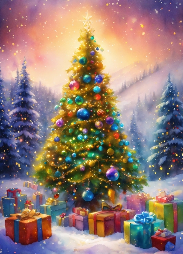 Christmas Tree, Snow, Plant, Blue, Christmas Ornament, Sky