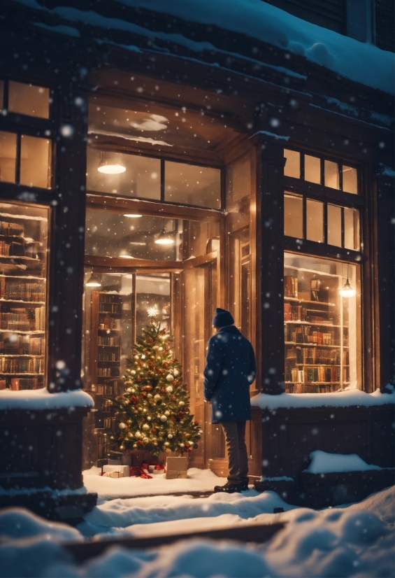 Christmas Tree, Snow, Plant, Building, Window, Interior Design