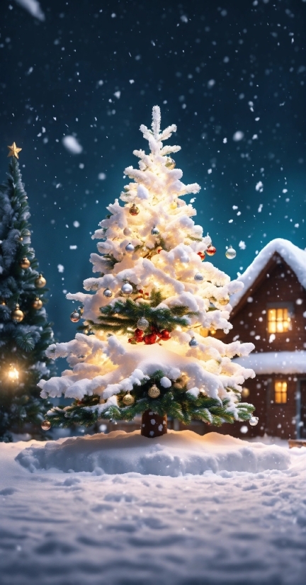 Christmas Tree, Snow, Plant, Sky, World, Branch