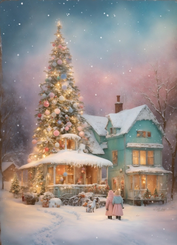 Christmas Tree, Snow, Property, Photograph, Sky, Light