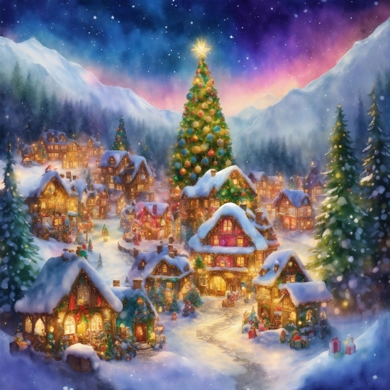 Christmas Tree, Snow, Sky, Light, World, Nature