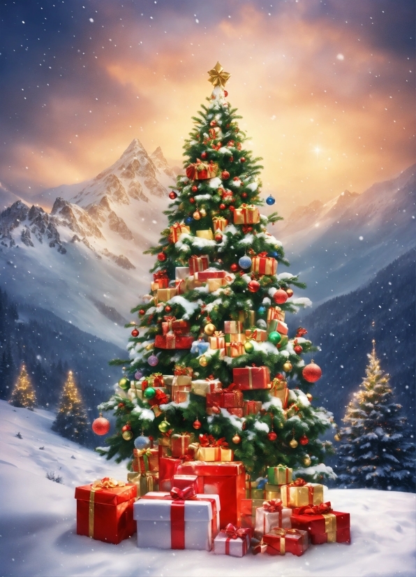 Christmas Tree, Snow, Sky, World, Light, Nature