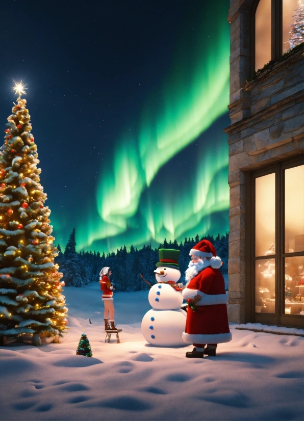 Christmas Tree, Snow, Sky, World, Light, Plant