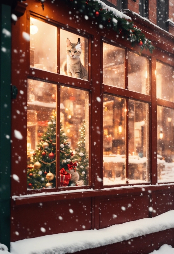 Christmas Tree, Snow, Window, Light, Branch, Interior Design