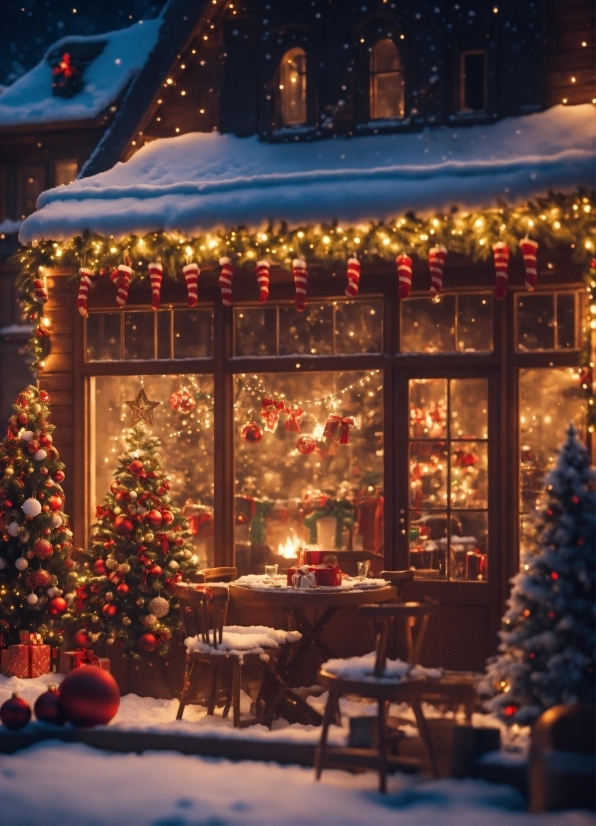 Christmas Tree, Snow, Window, Light, Nature, Branch