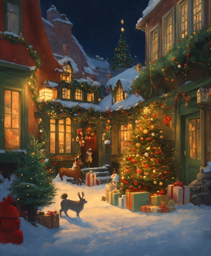 Christmas Tree, Snow, Window, Sky, Light, Christmas Ornament
