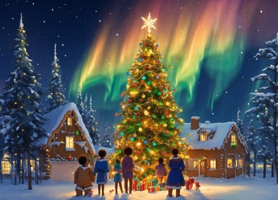 Christmas Tree, Snow, World, Light, Nature, Green