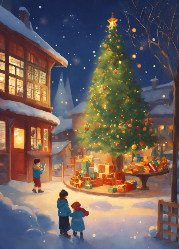 Christmas Tree, Snow, World, Light, Sky, Nature