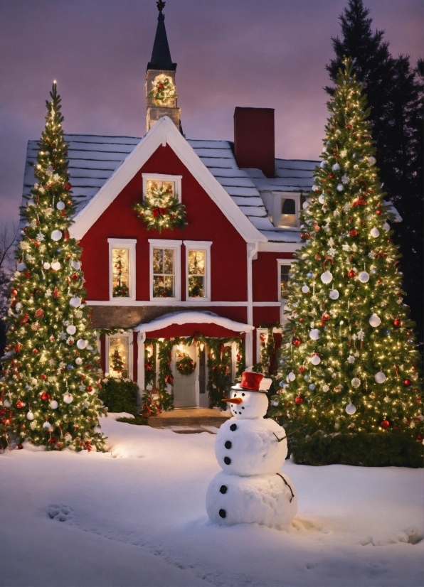 Christmas Tree, Snowman, Plant, White, Christmas Ornament, Light