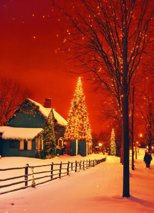 Christmas Tree, Street Light, Nature, Branch, Tree, Snow