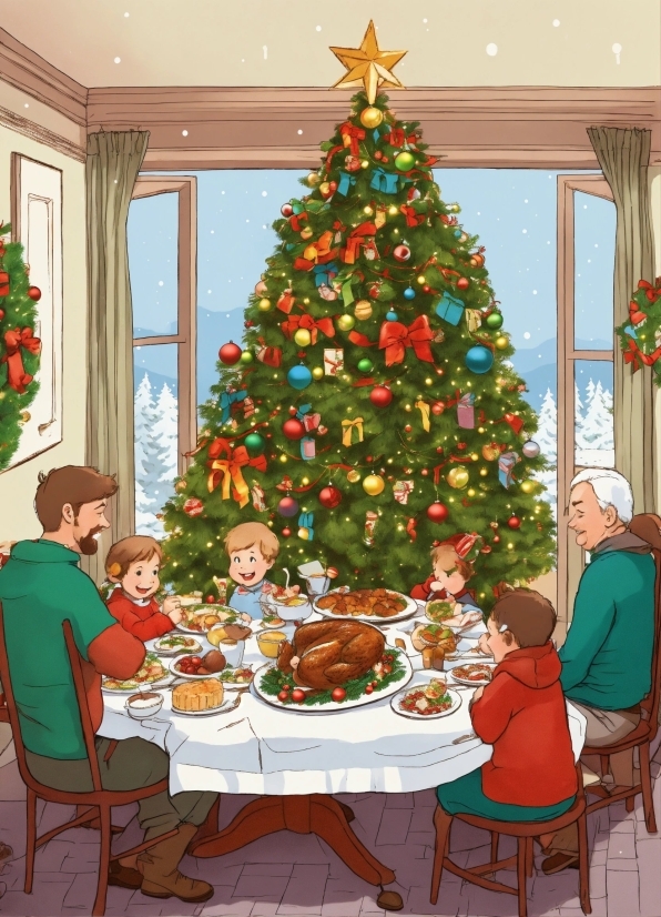 Christmas Tree, Table, Christmas Ornament, Furniture, Green, Holiday Ornament