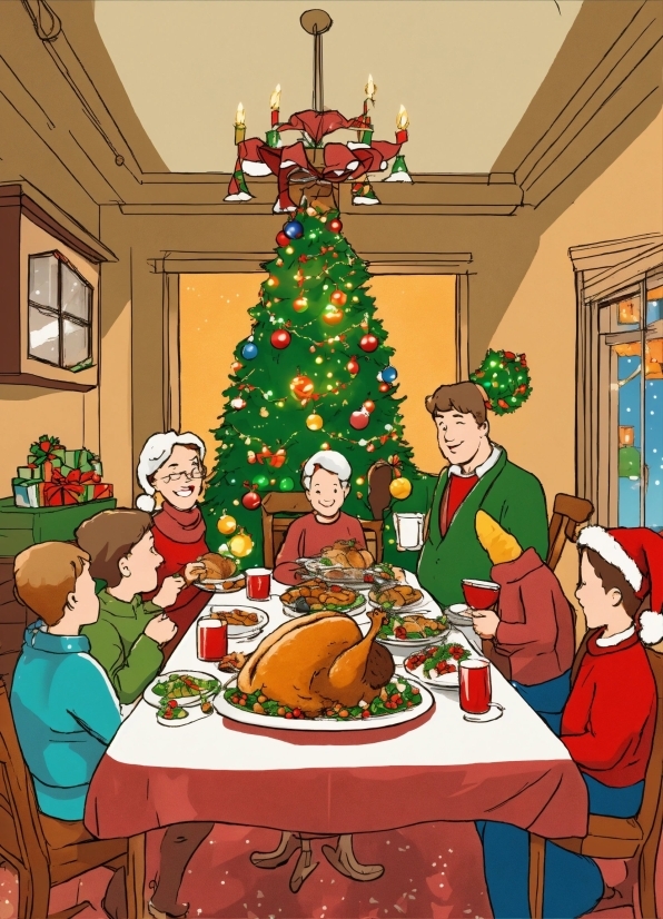 Christmas Tree, Table, Christmas Ornament, Green, Holiday Ornament, Sharing