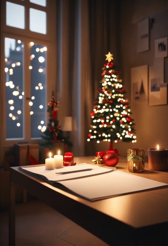 Christmas Tree, Table, Christmas Ornament, Light, Plant, Branch