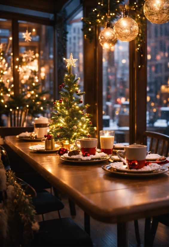 Christmas Tree, Table, Furniture, Property, Tableware, Decoration