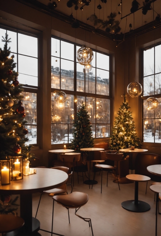 Christmas Tree, Table, Furniture, Property, Window, Light