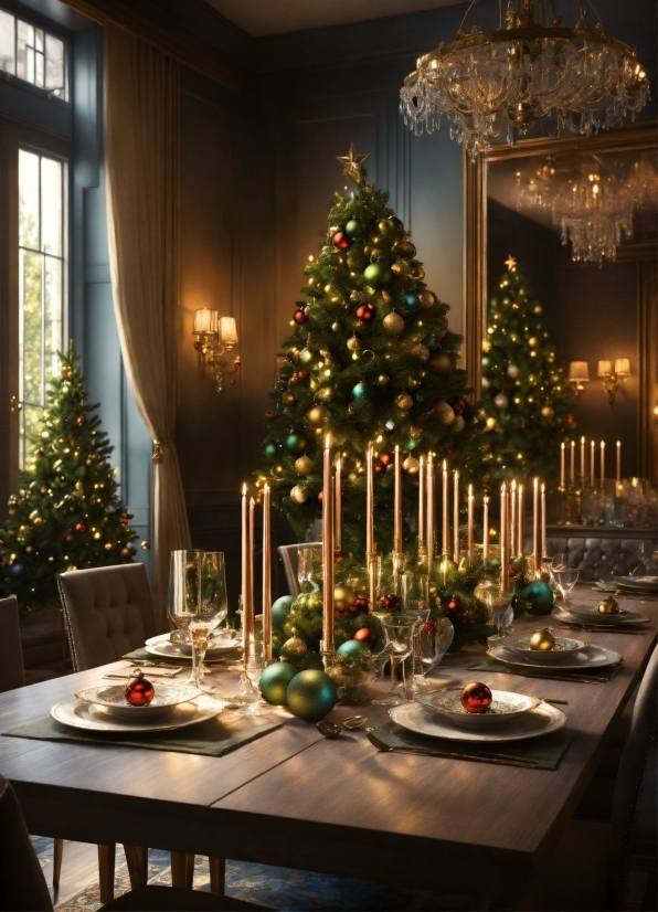 Christmas Tree, Table, Plant, Furniture, Property, Window