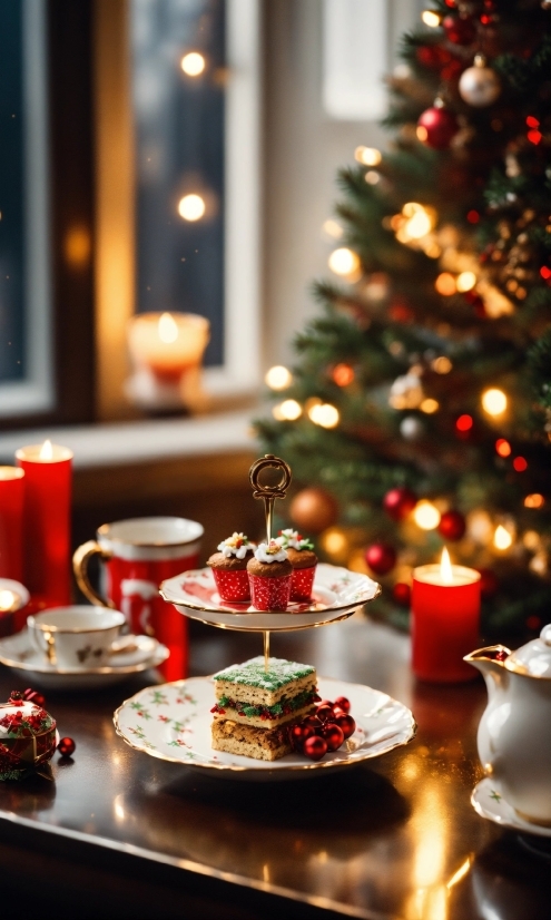 Christmas Tree, Tableware, Food, Table, Dishware, Light