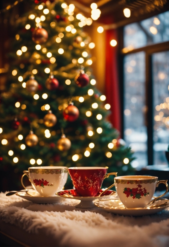 Christmas Tree, Tableware, Photograph, Drinkware, Light, Christmas Ornament