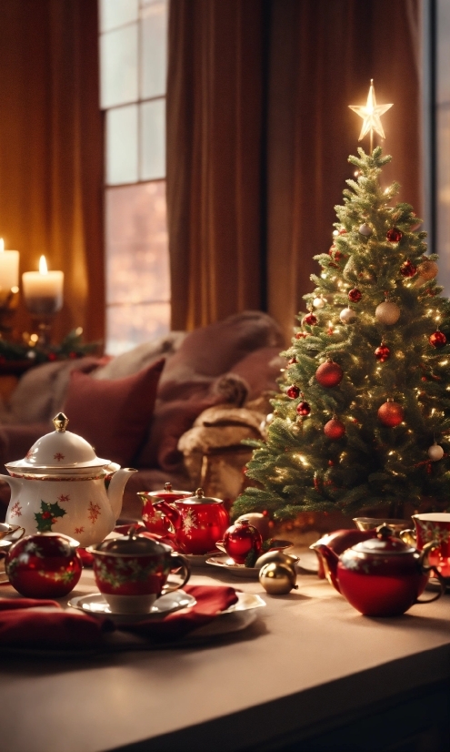 Christmas Tree, Tableware, Table, Light, Christmas Ornament, Window