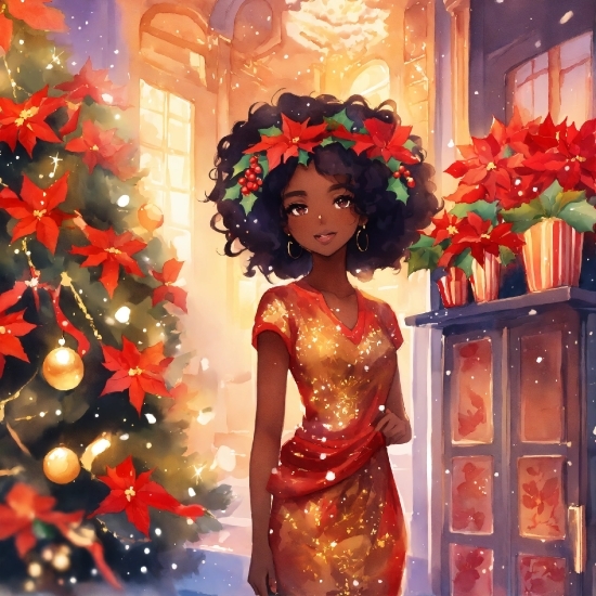 Christmas Tree, Toy, Dress, Doll, Red, Fashion Design