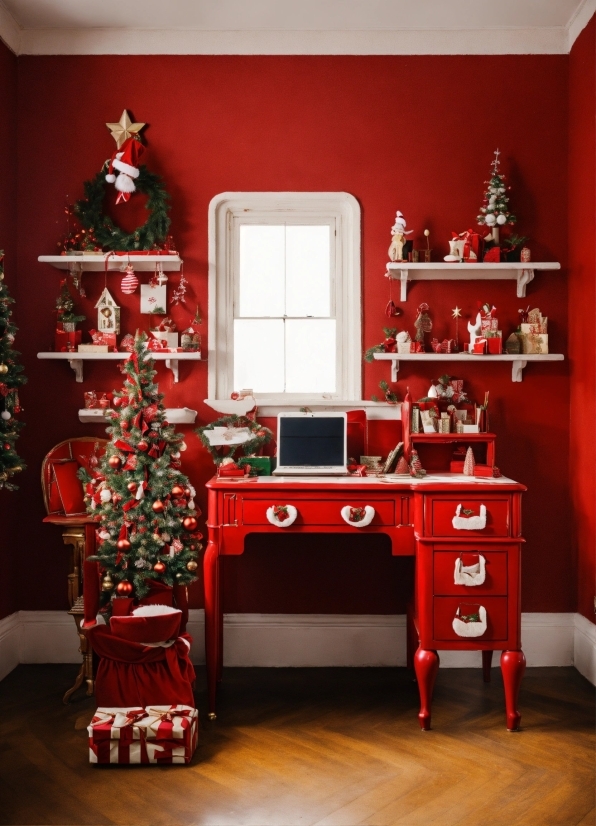Christmas Tree, White, Wood, Table, Decoration, Window