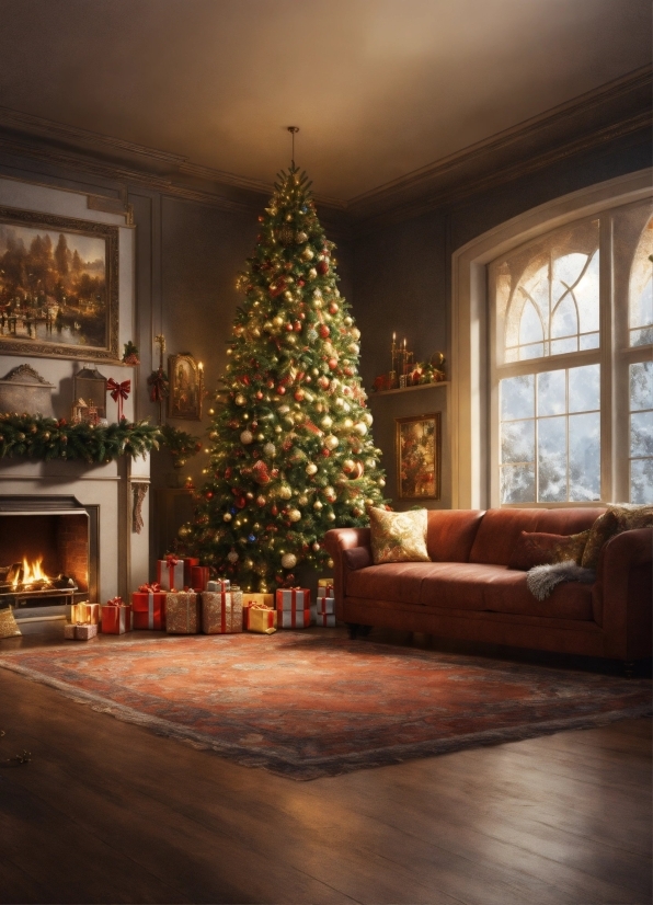 Christmas Tree, Window, Building, Christmas Ornament, Plant, Wood