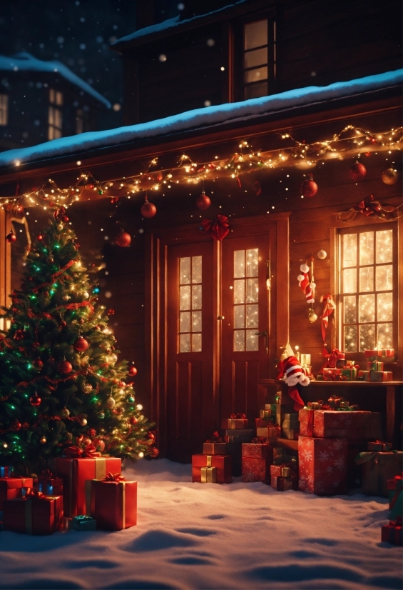 Christmas Tree, Window, Building, Property, Light, Plant