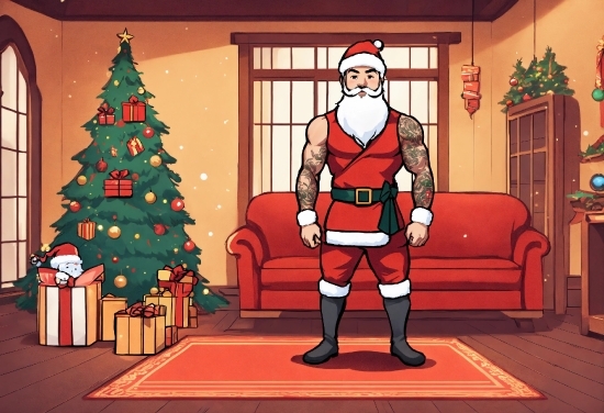 Christmas Tree, Window, Cartoon, Christmas Ornament, Christmas Decoration, Evergreen
