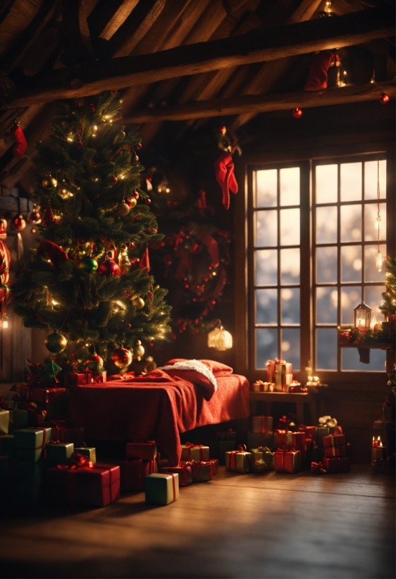 Christmas Tree, Window, Decoration, Branch, Christmas Ornament, Interior Design