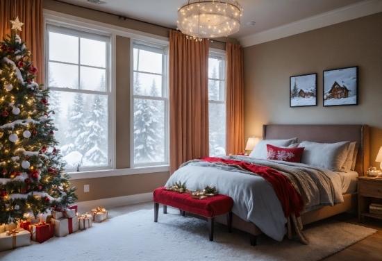 Christmas Tree, Window, Furniture, Wood, Lighting, Interior Design