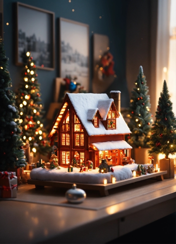 Christmas Tree, Window, Light, Architecture, Dollhouse, Plant