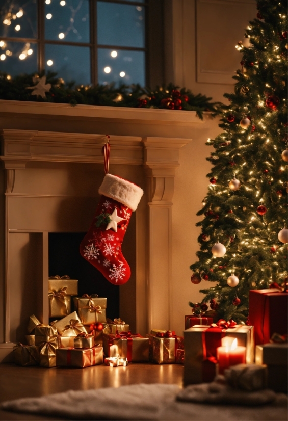 Christmas Tree, Window, Light, Christmas Ornament, Interior Design, Red