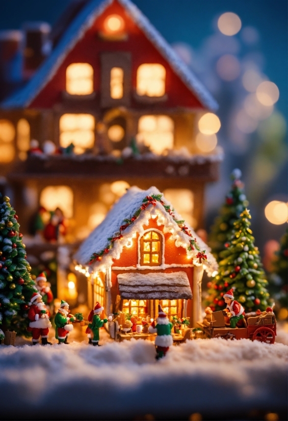 Christmas Tree, Window, Light, Snow, House, Architecture