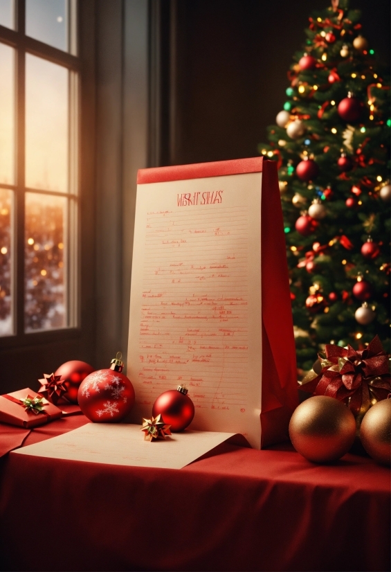 Christmas Tree, Window, Light, Table, Christmas Ornament, Lighting