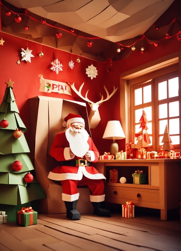 Christmas Tree, Window, Lighting, Interior Design, Red, Decoration