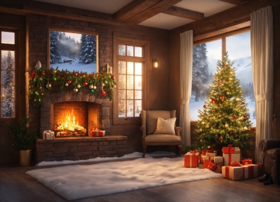 Christmas Tree, Window, Plant, Building, Wood, Interior Design