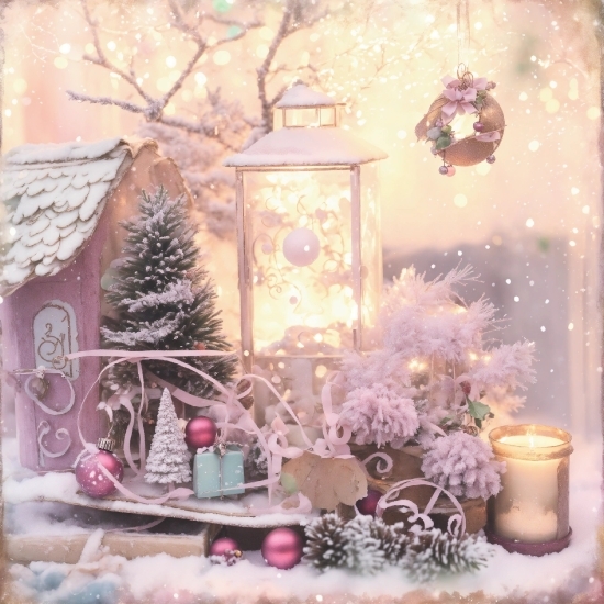 Christmas Tree, Window, Plant, Christmas Ornament, White, Purple