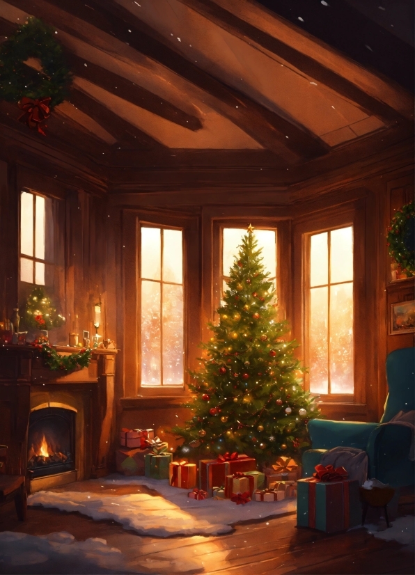 Christmas Tree, Window, Property, Building, Christmas Ornament, Plant