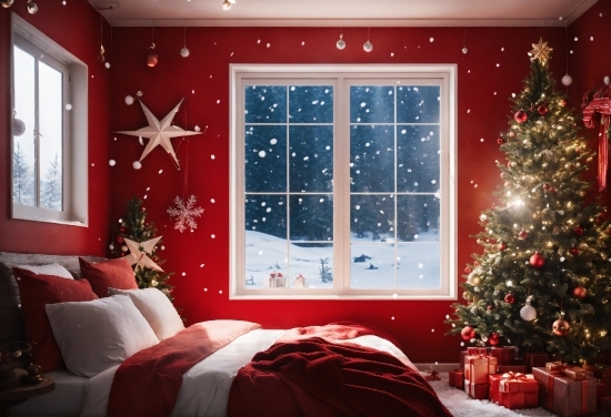 Christmas Tree, Window, Property, Decoration, Christmas Ornament, White