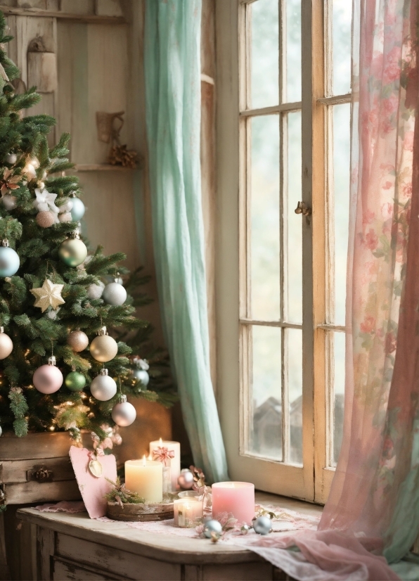 Christmas Tree, Window, Wood, Plant, Lighting, Branch