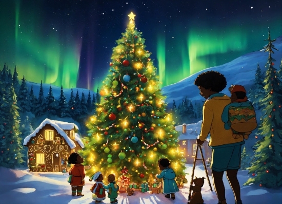 Christmas Tree, World, Green, Light, Snow, Christmas Ornament