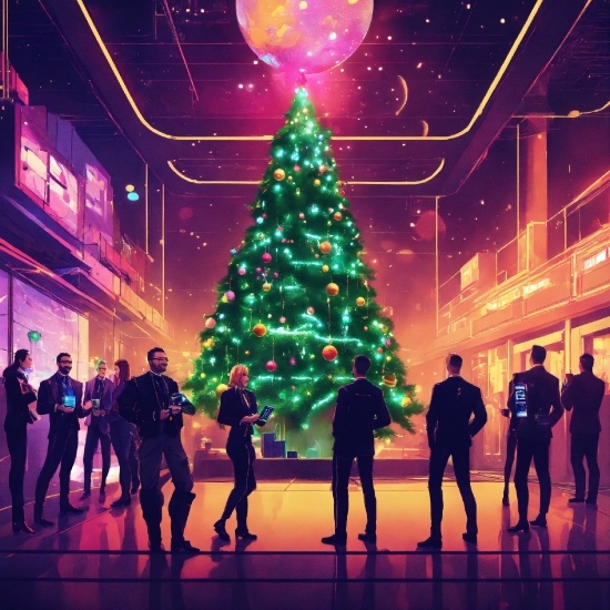 Christmas Tree, World, Light, Christmas Ornament, Building, Lighting