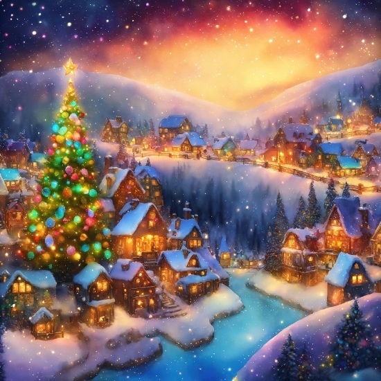 Christmas Tree, World, Light, Sky, Nature, Snow