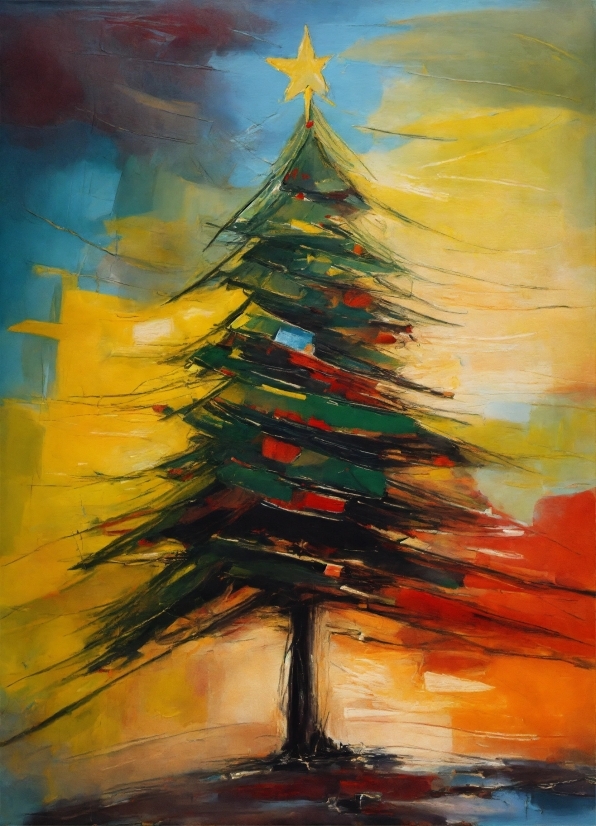 Christmas Tree, World, Paint, Larch, Painting, Sky