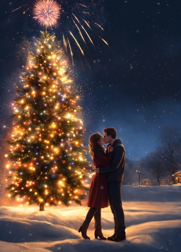 Christmas Tree, World, Sky, Light, People In Nature, Fireworks