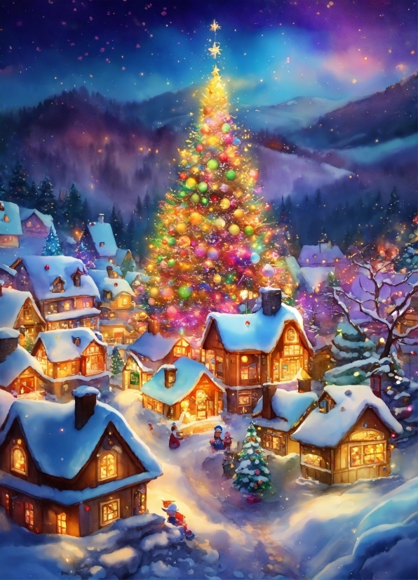 Christmas Tree, World, Snow, Light, Nature, Purple