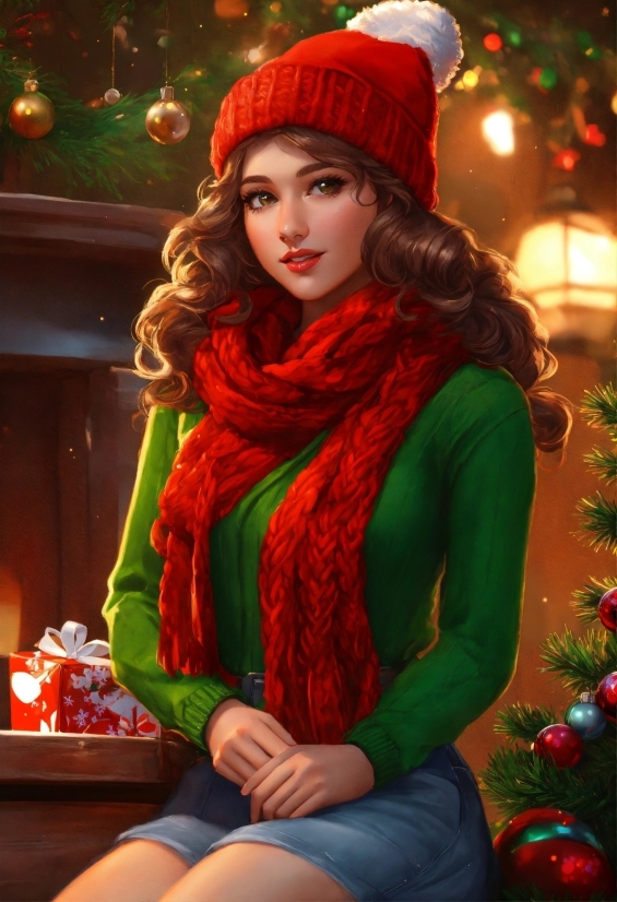 Clothing, Outerwear, Green, Red, Christmas Tree, Tree