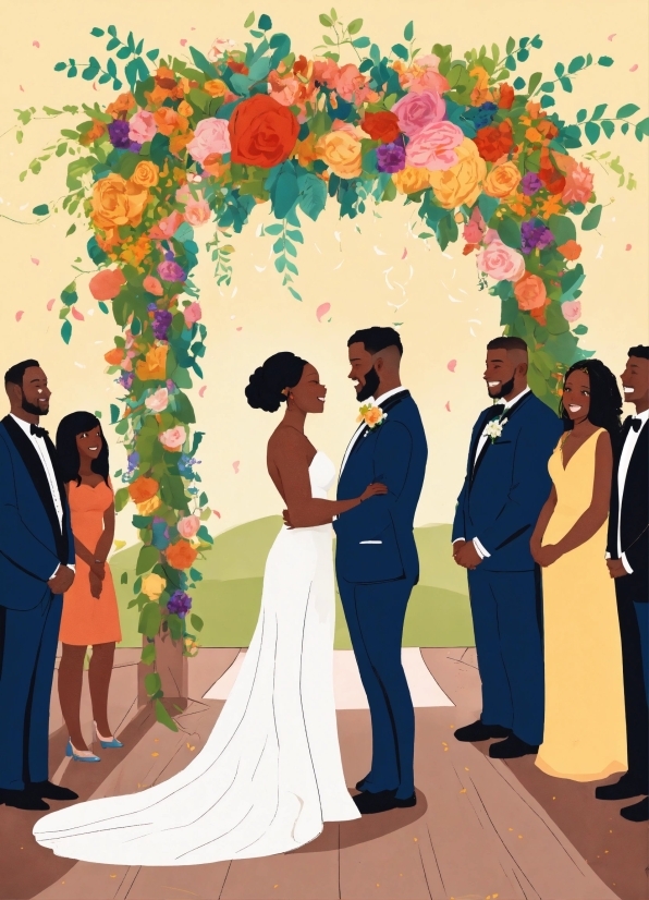Clothing, Wedding Dress, Flower, Bride, Plant, Orange